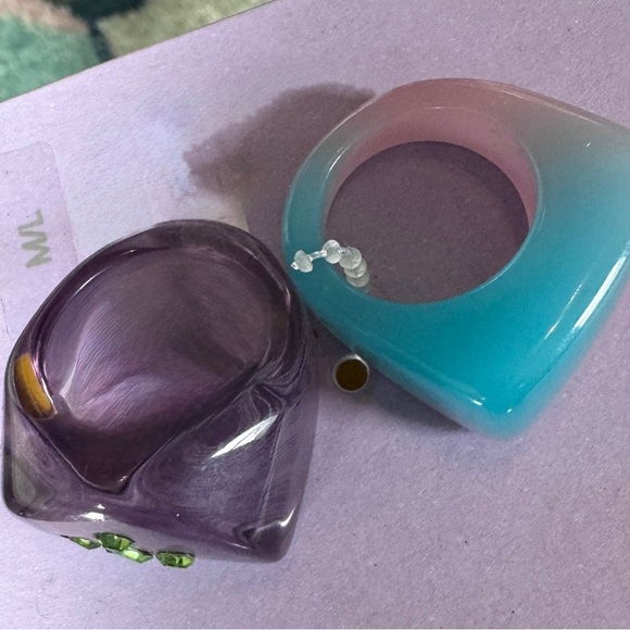 Purple and Blue Resin Rings with Green Accents - Picture 2 of 5